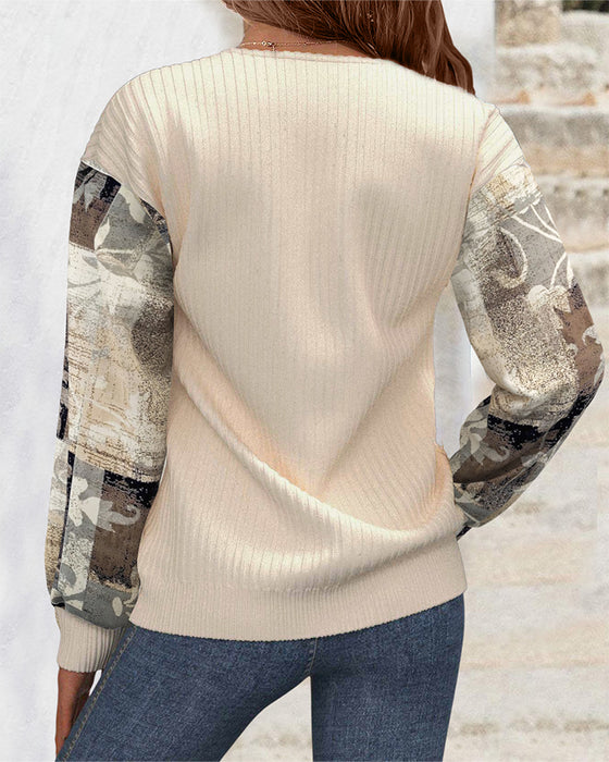 Sweatshirt Casual Med Blomstertryk Og Patchwork