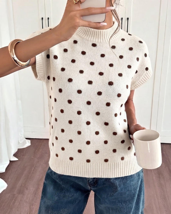 Pullover Turtleneck Prikket Kort Ærme