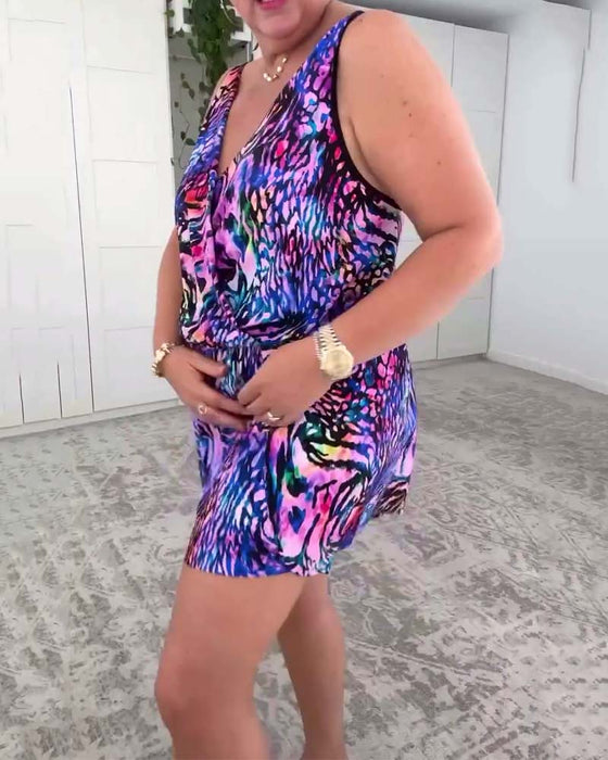 Badedragt V-hals Farverigt Tryk Én Del