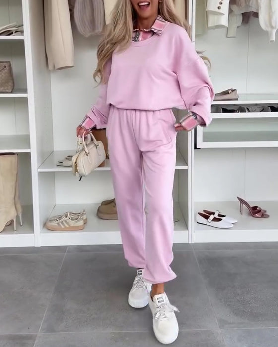 Sæt Ensfarvet Og Ternet Patchwork Sport