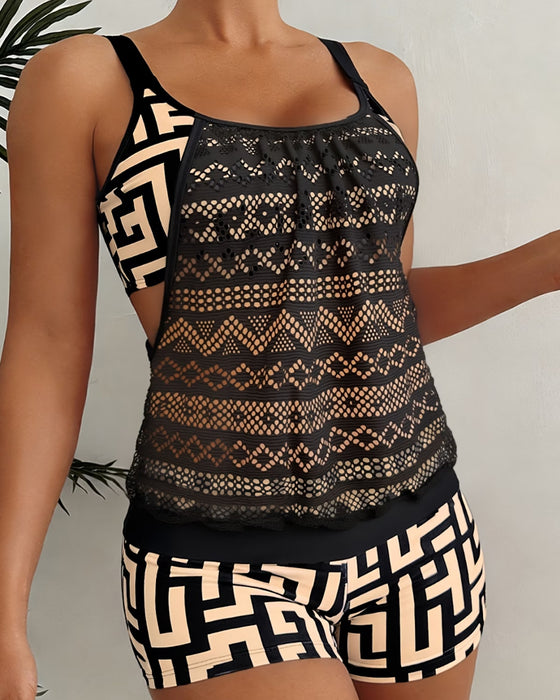 Tankini Kniplinger Udskæring Geometrisk Tryk