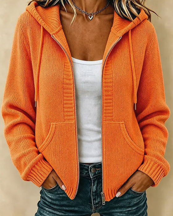 Sweater Frakke Hætte Lynlås Lomme Snor
