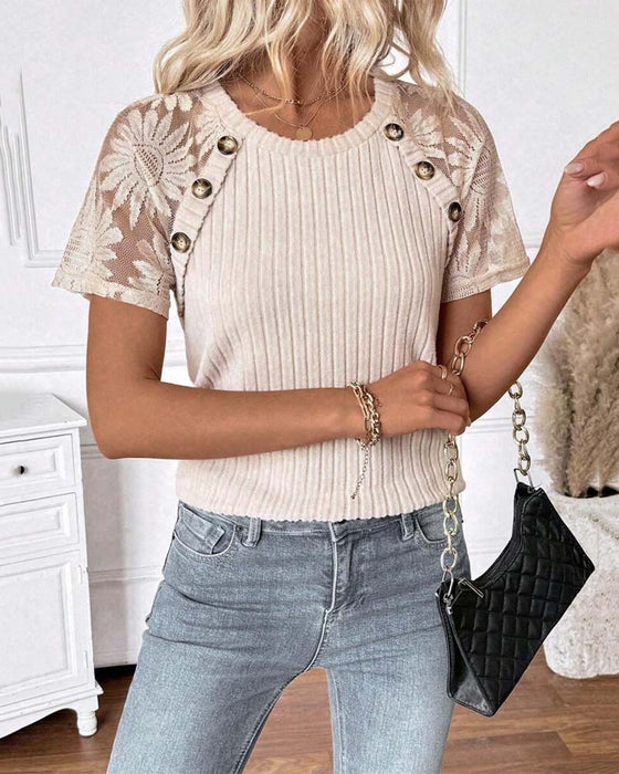 T-Shirt Rund Hals Raglanærmer Ensfarvet