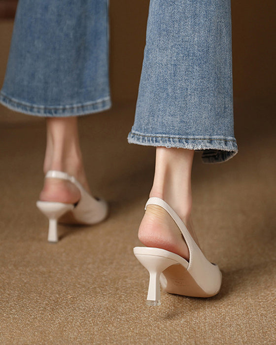 Ensfarvede høje hæle med spids tå og hælstrop