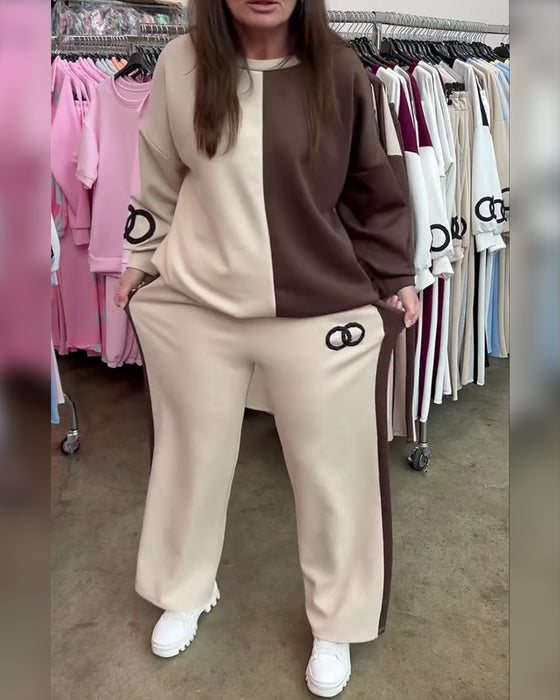 Sæt Kontrastfarve Casual Sweatshirt