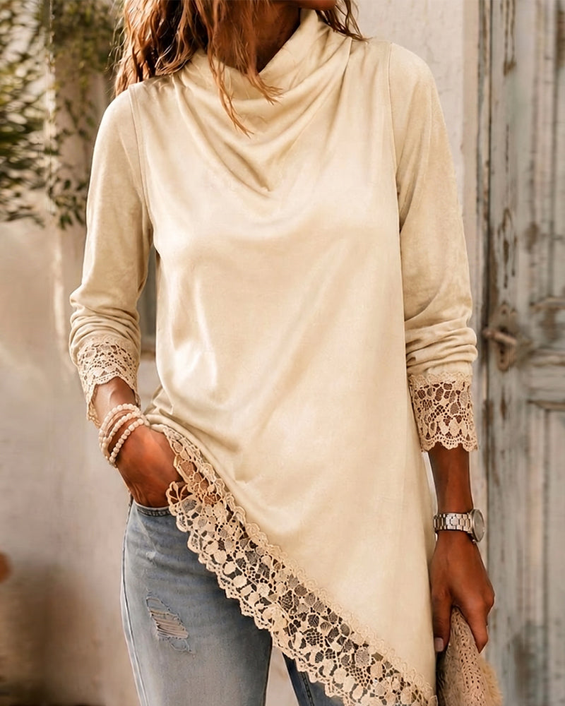 Top Mock Neck Blonder Patchwork Uregelmæssig