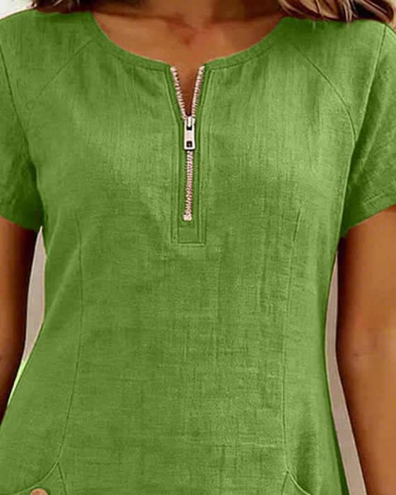 Kjole Lynlås Lomme Bomuld Hør