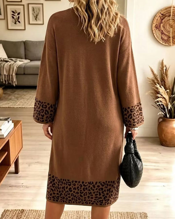 Kjole Leopardprint Rund Hals Paneleret Shift