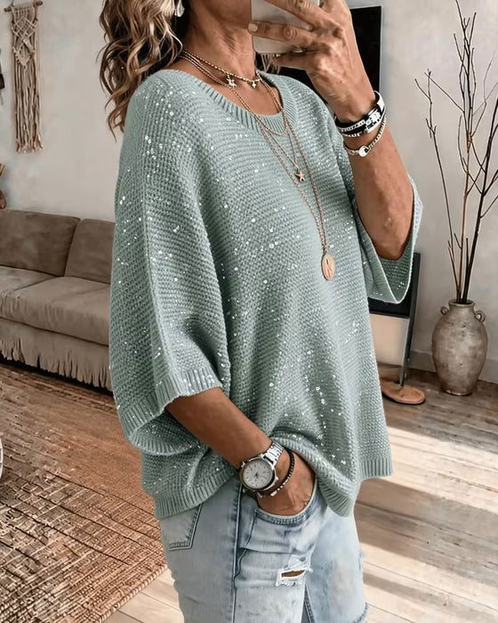 Pullover Rundhalset 3/4 Ærme Casual