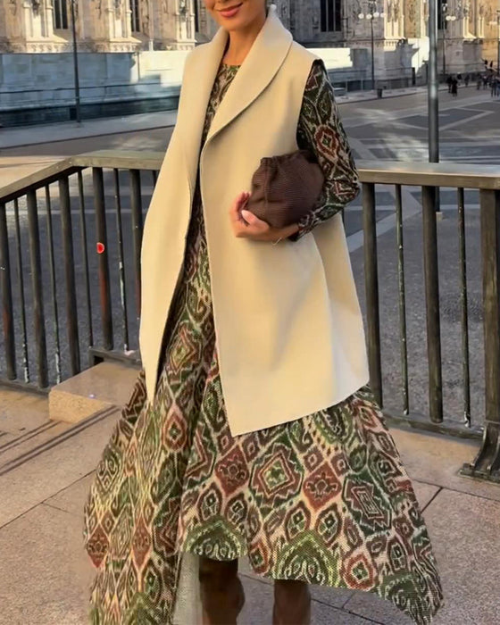 Kjole Fashion Retro Trykt Slids