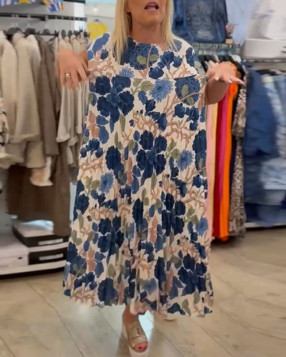 Kjole Rund Hals Blomsterprint Elegant