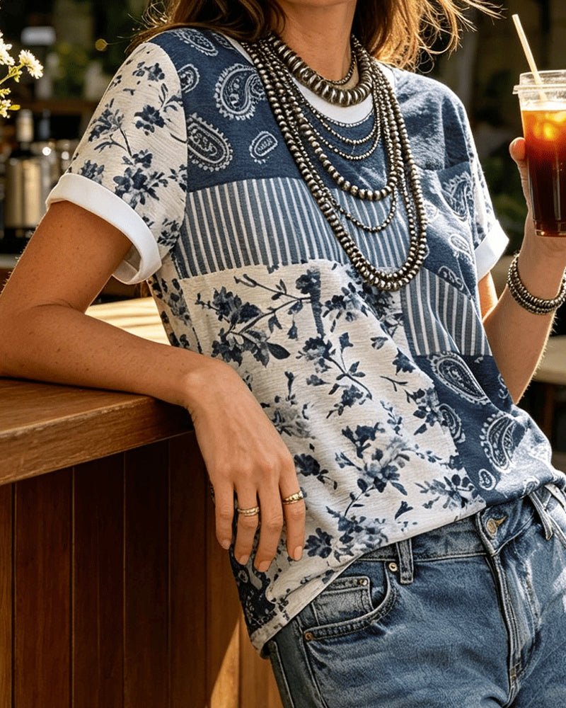 T-Shirt Rundhalset Uregelmæssig Blomstret