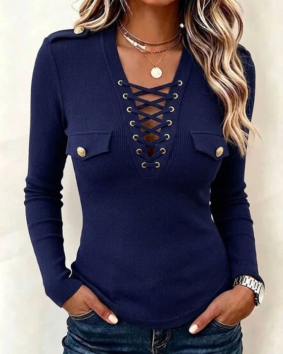 Top V-Hals Bindebånd Casual
