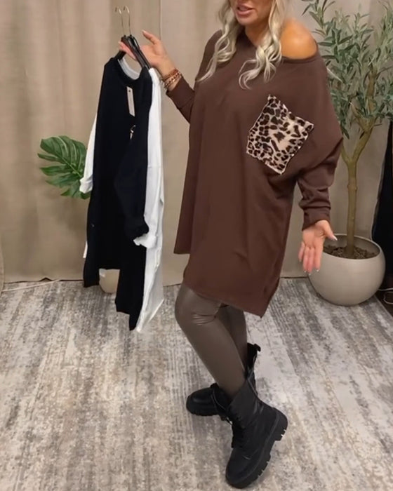 Oversized top med leopardprint brystlomme