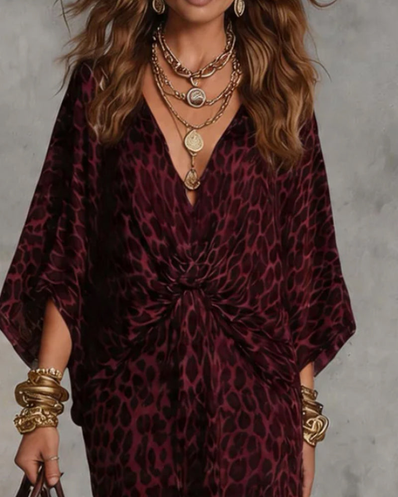 Kjole Trendy Leopard Flagermus Ærme