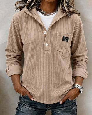 Hoodie Cordsfløjl Halv Knap