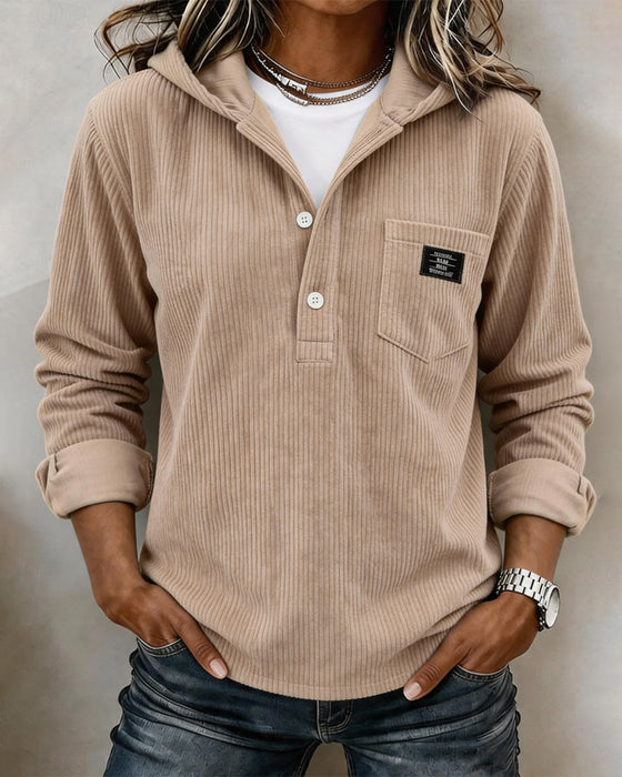 Hoodie Cordsfløjl Halv Knap