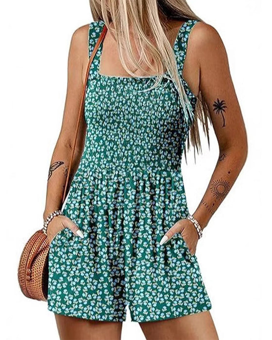 Jumpsuit blomstret afslappet stropshorts
