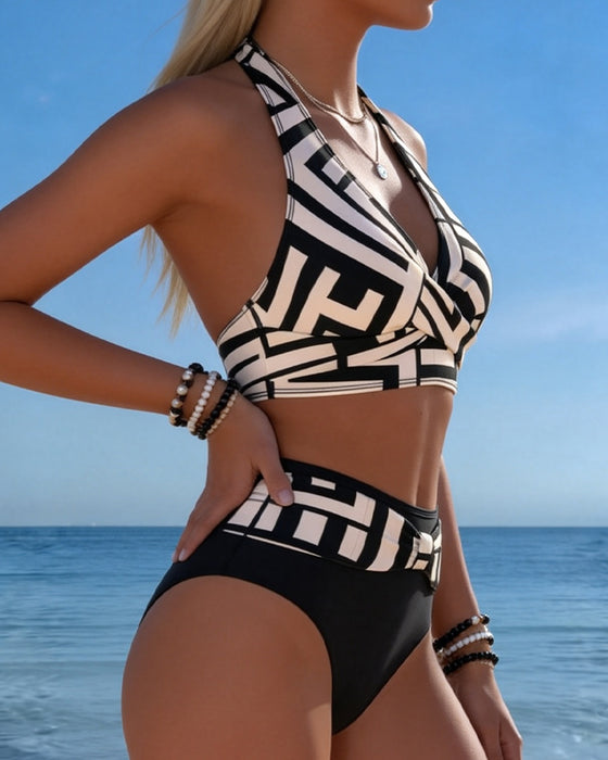 Bikini Geometrisk Tryk Høj Talje
