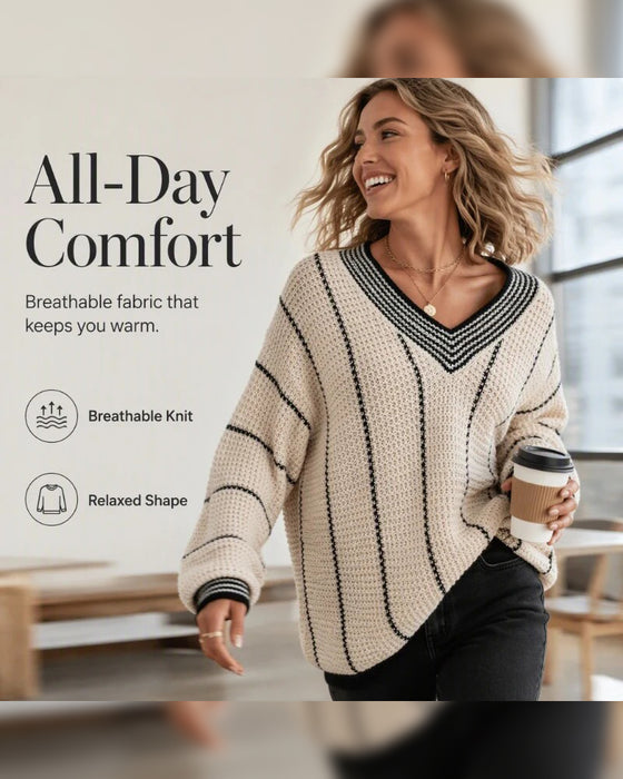 Pullover Trøje Afslappet Loose Fit Stribe