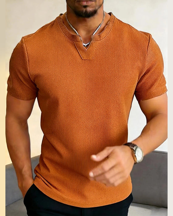 Herre T-Shirt Med Vaffelmønster Hverdag