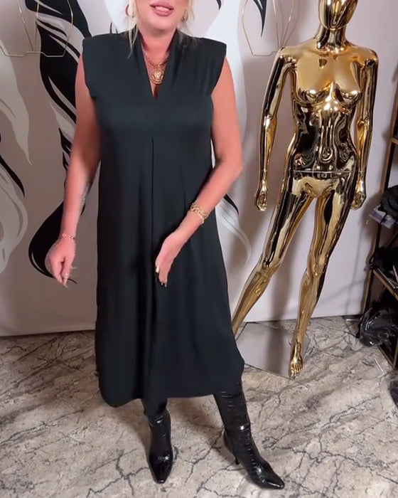 Moderne Ærmeløs Kjole Med V-Hals