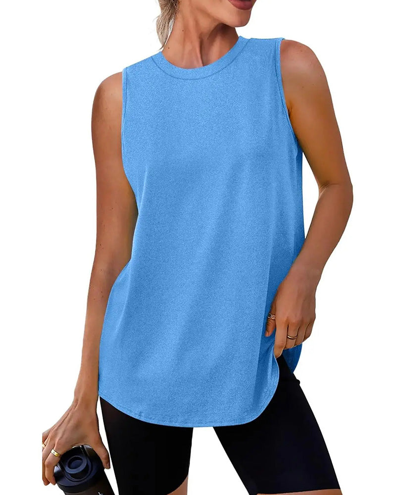 Tank Top Løs Pasform Ensfarvet Ærmeløs