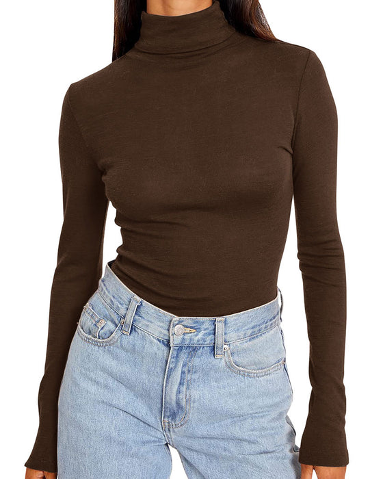 Top Ensfarvet Halv Turtleneck Base