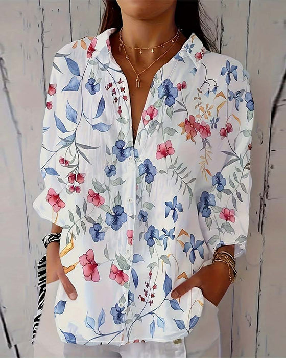 Bluse Med Botanisk Blomsterprint
