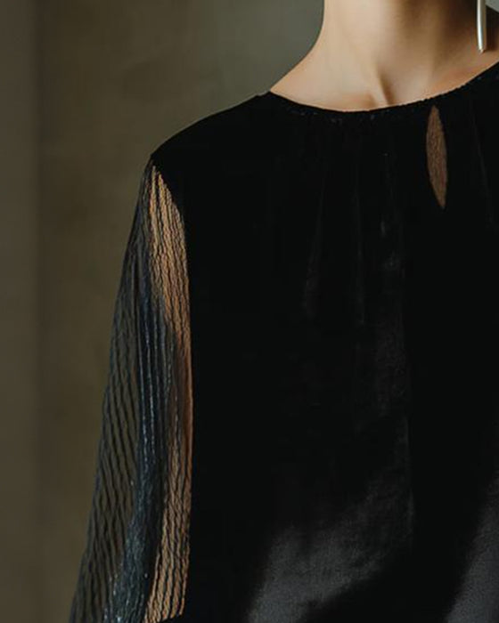 Moderne Ensfarvet Bluse Med Lanternearmer