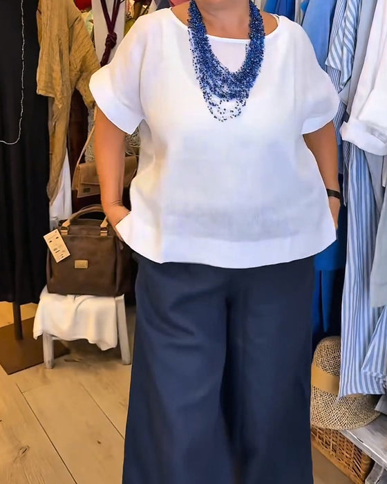Bluse Rundhalset Ensfarvet Lige Casual