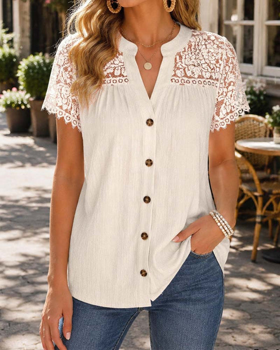 Bluse V-Hals Knap Blonde Panel