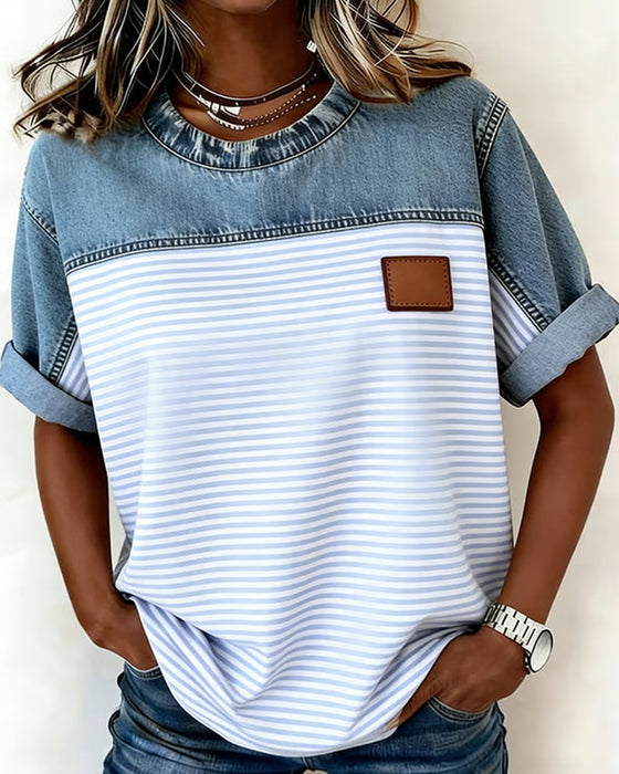 Bluse Denim Panel Stribe