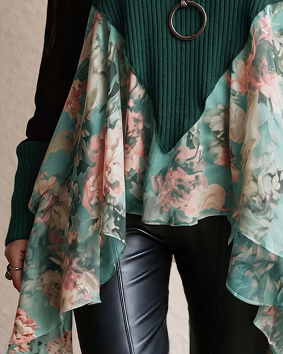 Bluse Patchwork Blomstret Uregelmæssig