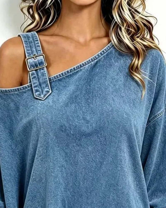 Bluse Off-Shoulder Uregelmæssig Casual