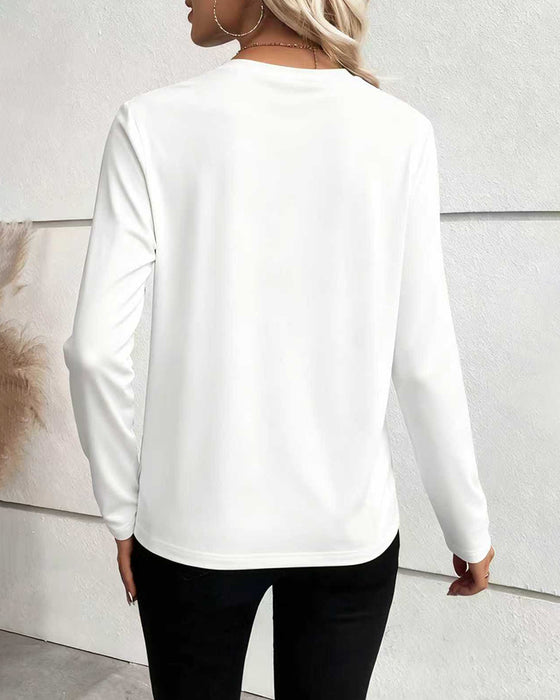 T-Shirt Uregelmæssig Falsk Knap Lang Ærme