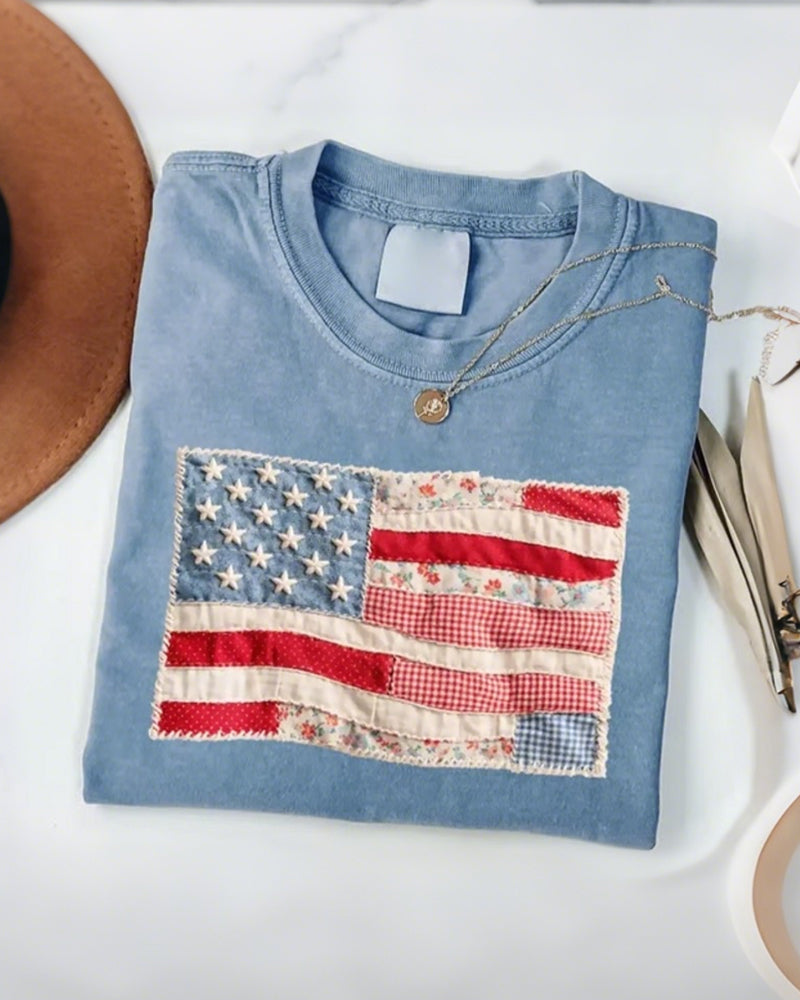 T-Shirt Fjerde Juli Amerikanske Flag