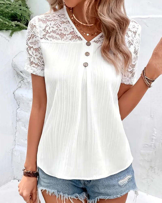 Bluse V-Hals Ensfarvet Blonde Syning
