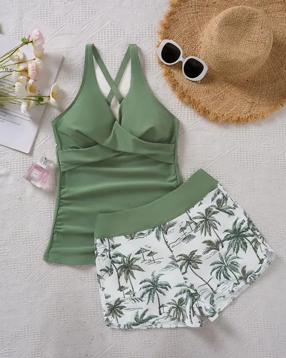 Tankini Kryds Plisseret Talje Shorts