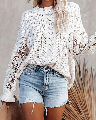 Pullover Enfarvet Rund Hals