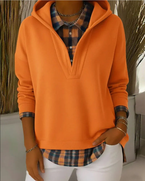 Hættetrøje Falsk Todelt Ternet Patchwork