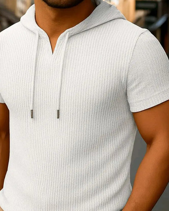 T-Shirt V-Hals Slids Lodret Stribe Kort Ærme Hoodie