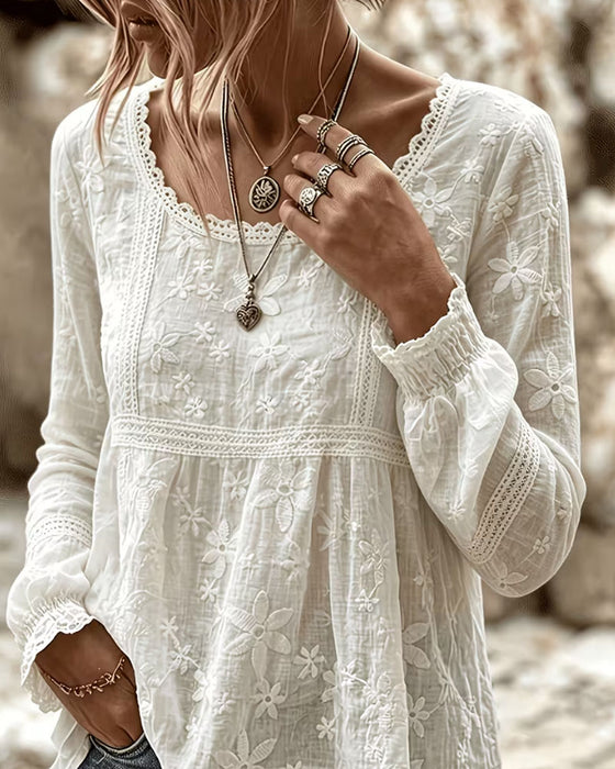 Bluse Rund Hals Krave Blonder