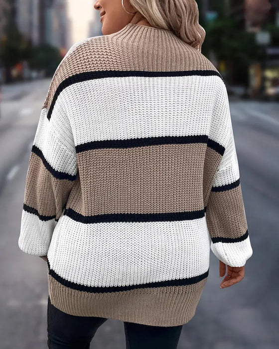 Løs Sweater Med Kontraststriber Og Dropped Shoulder