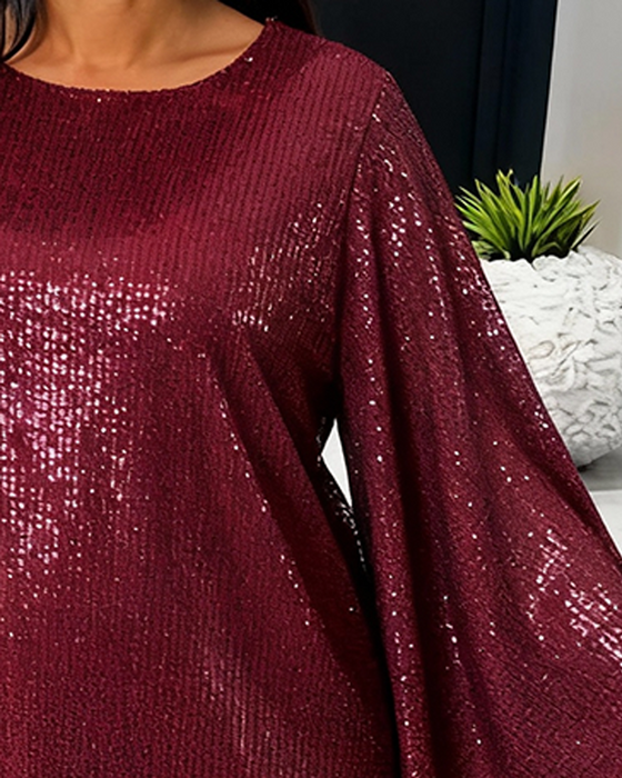 Bluse Klokkeærme Rund Hals Fin Glitter
