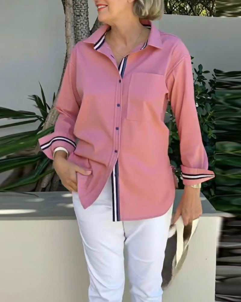 Skjorte Langærmet Knappet Krave Med Lomme