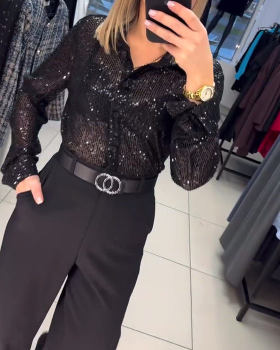 Button-Down Skjorte Med Pailletter I Revers