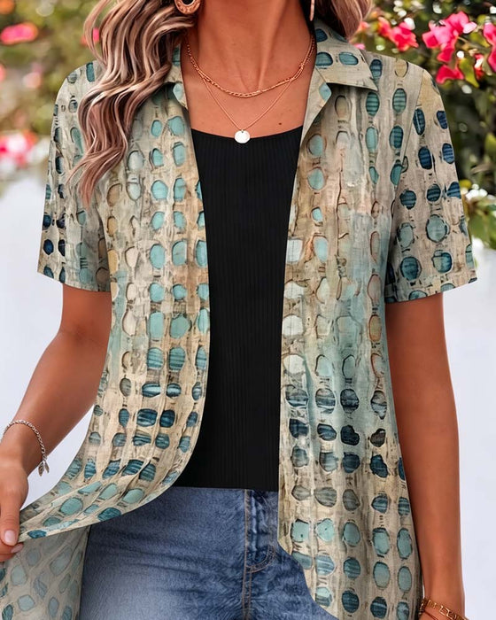 Bluse Vintage Polka Dot Slag Kort Ærme