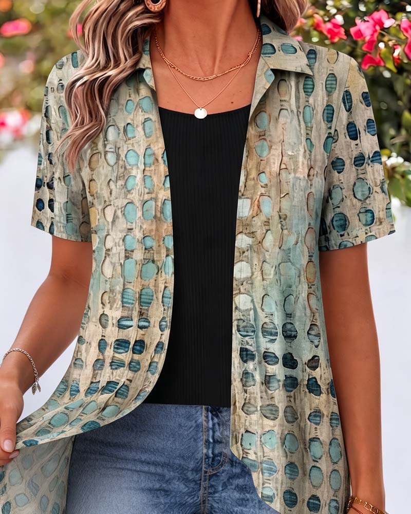Bluse Vintage Polka Dot Slag Kort Ærme