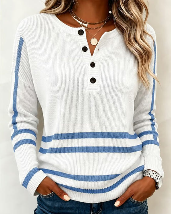 Pullover Stribet Henley Strikket